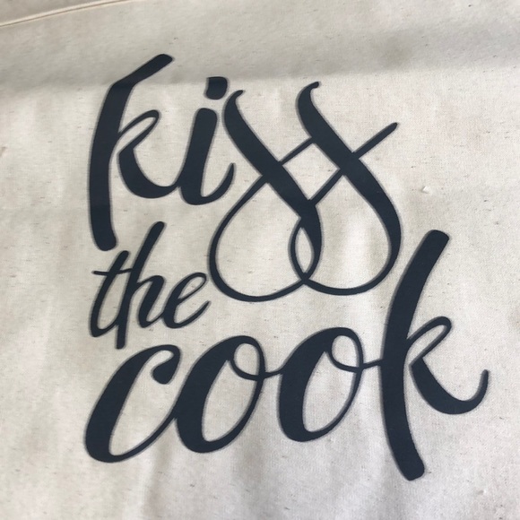 Kiss The Cook Beige Color Canvas Reusable Double Handle Tote Bag - Picture 2 of 5